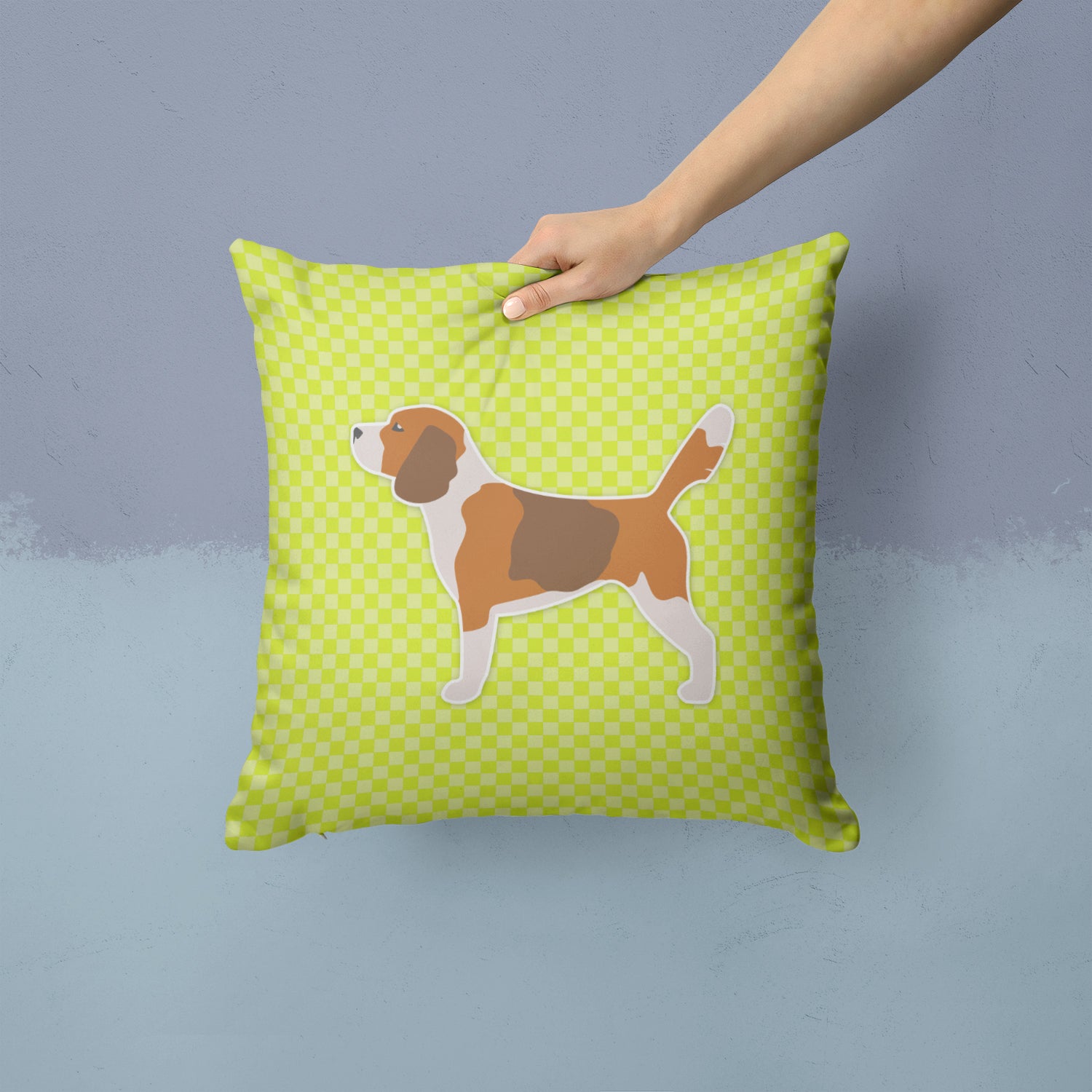 Beagle Checkerboard Green Fabric Decorative Pillow BB3810PW1414 - the-store.com