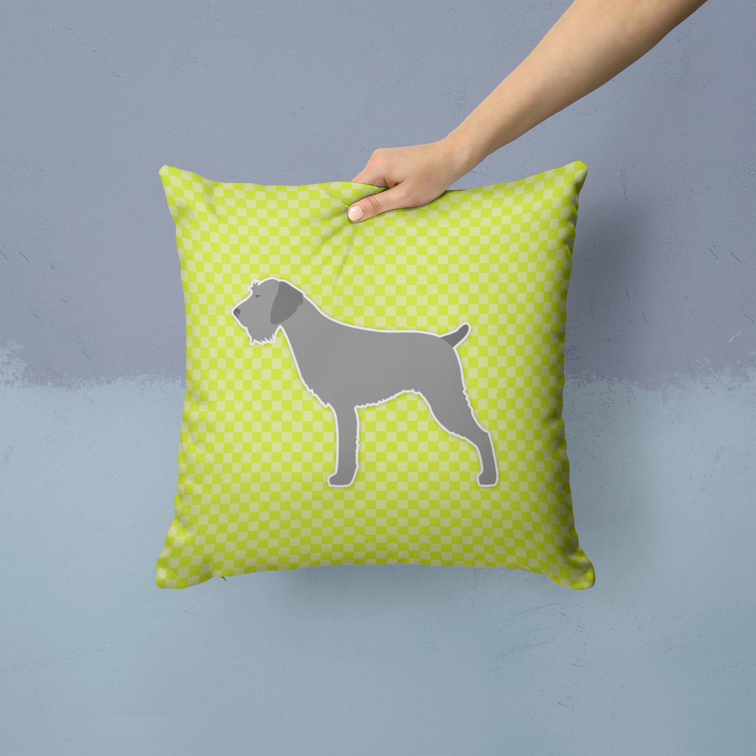 German Wirehaired Pointer Checkerboard Green Fabric Decorative Pillow BB3811PW1414 - the-store.com