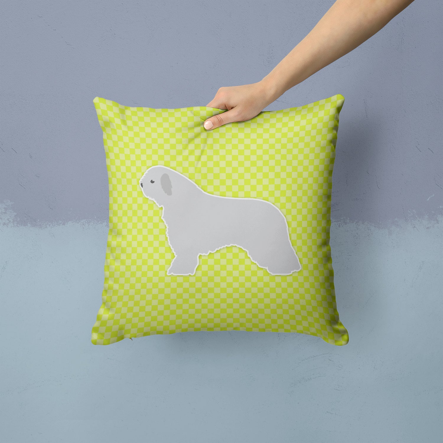 Spanish Water Dog Checkerboard Green Fabric Decorative Pillow BB3815PW1414 - the-store.com