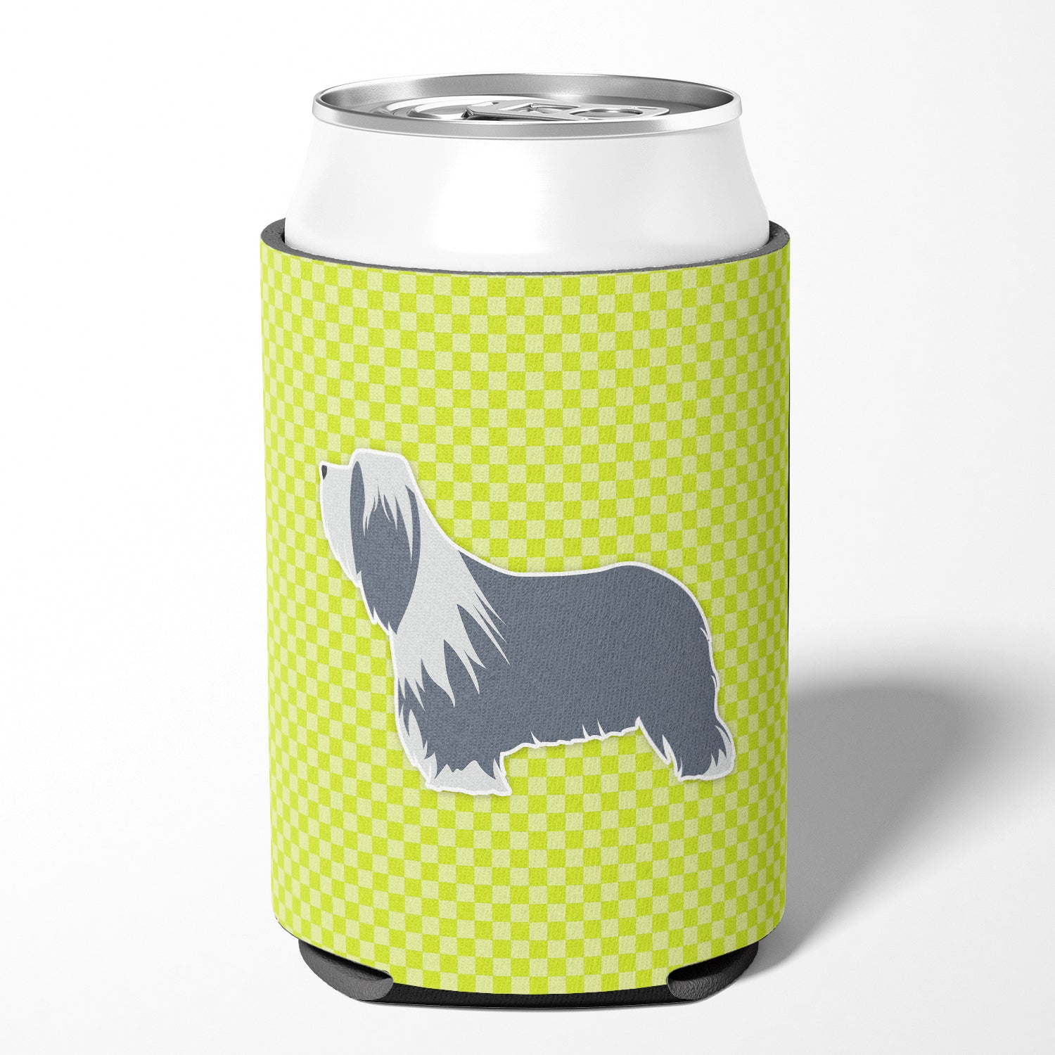 Bearded Collie Checkerboard Green Can or Bottle Hugger BB3817CC