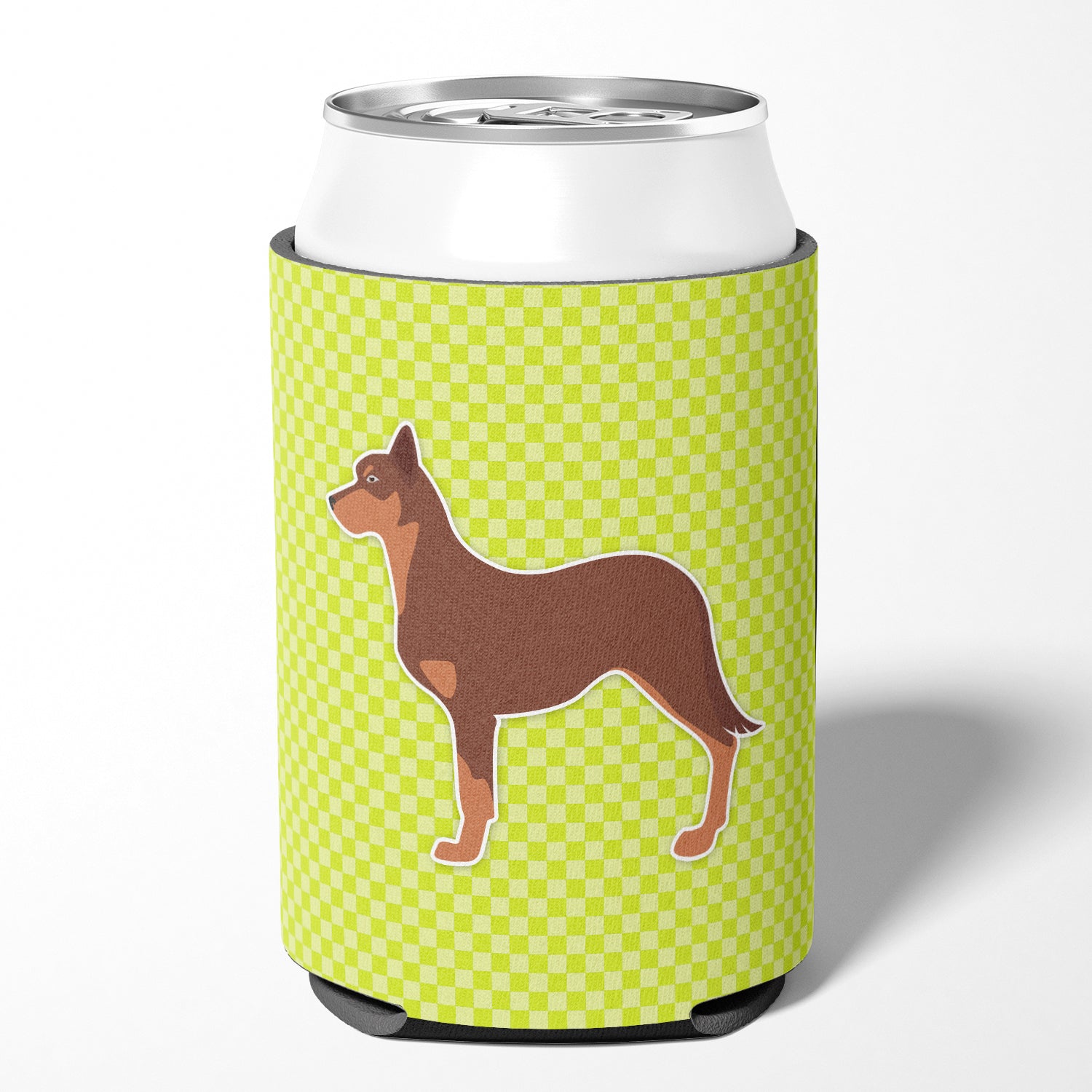 Australian Kelpie Dog Checkerboard Green Can or Bottle Hugger BB3829CC