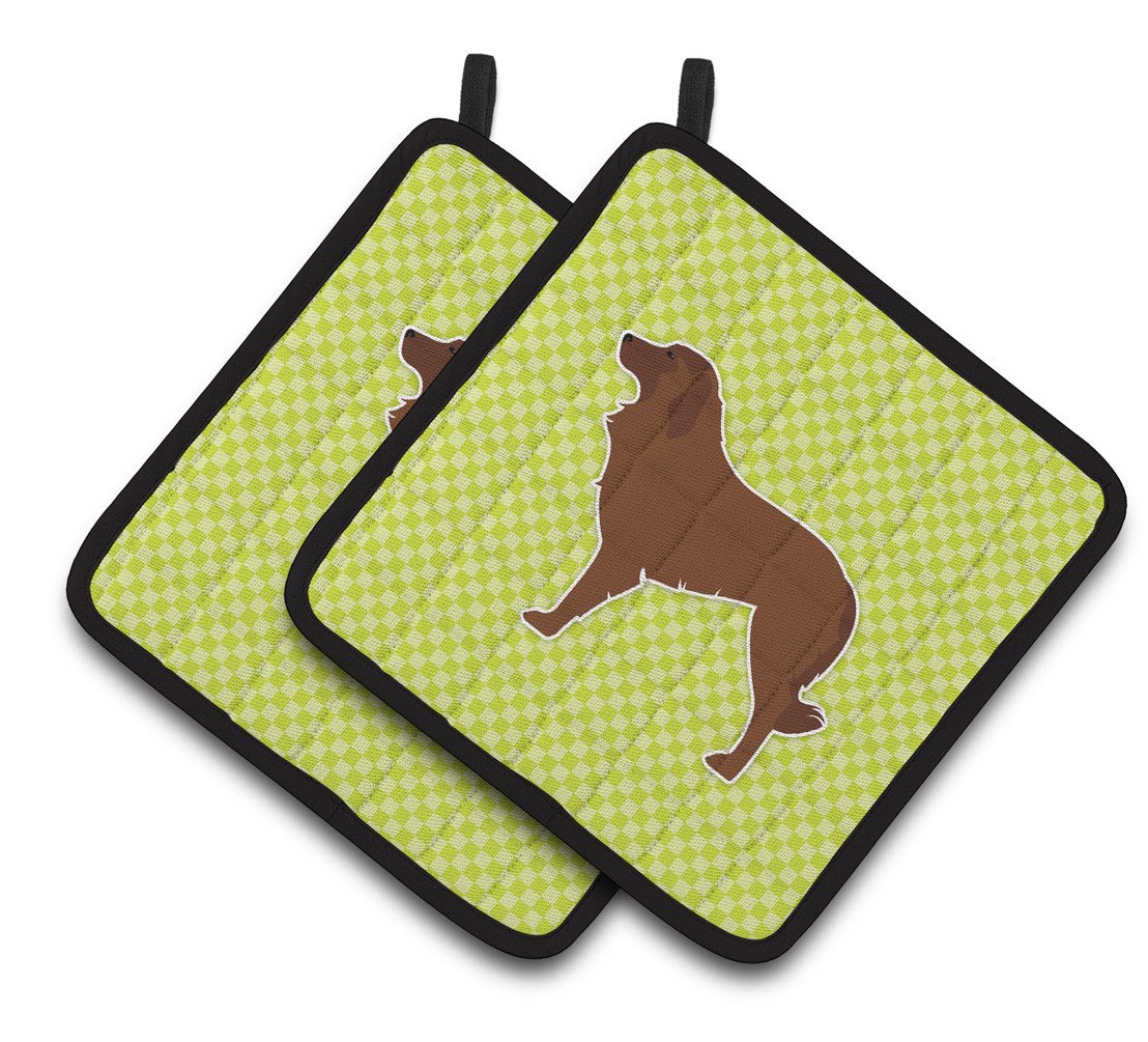 Portuguese Sheepdog Dog Checkerboard Green Pair of Pot Holders BB3831PTHD by Caroline&#39;s Treasures