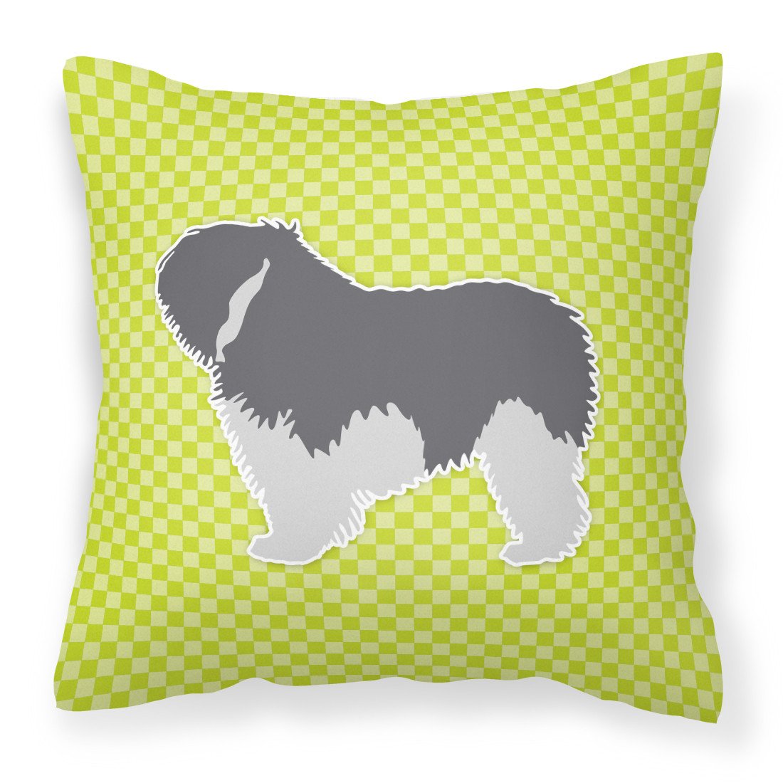 Polish Lowland Sheepdog Dog Checkerboard Green Fabric Decorative Pillow BB3832PW1818 by Caroline's Treasures