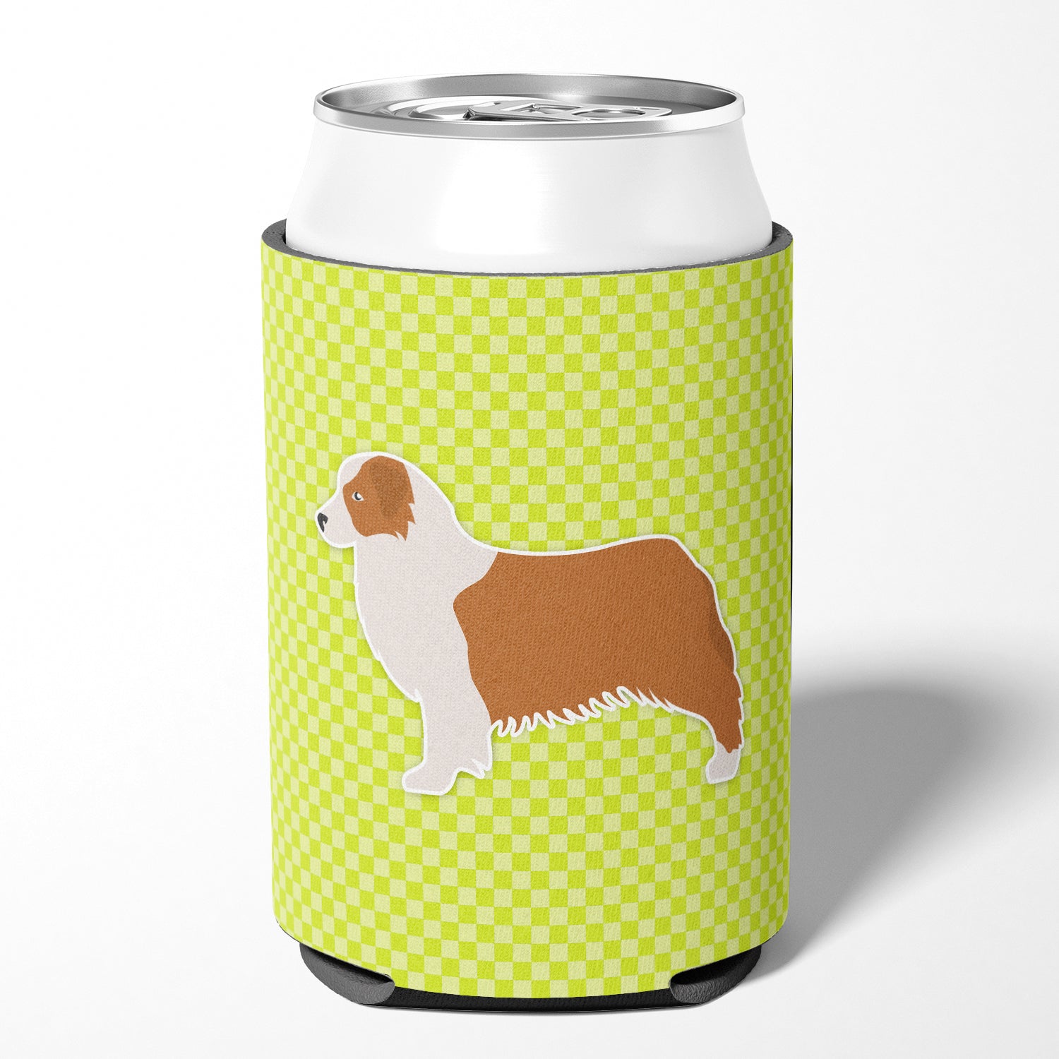 Australian Shepherd Dog Checkerboard Green Can or Bottle Hugger BB3833CC