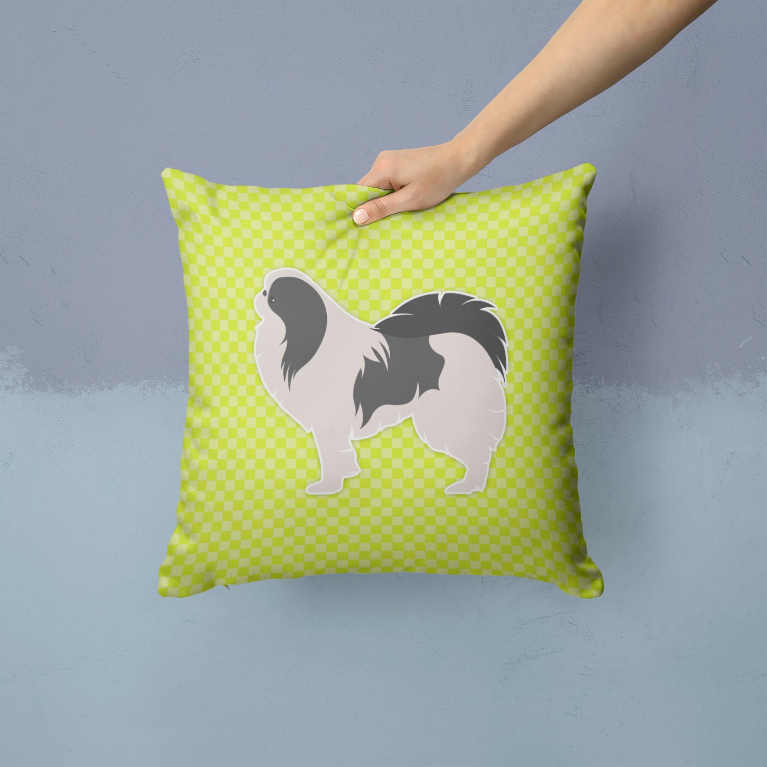 Japanese Chin Checkerboard Green Fabric Decorative Pillow BB3837PW1414 - the-store.com