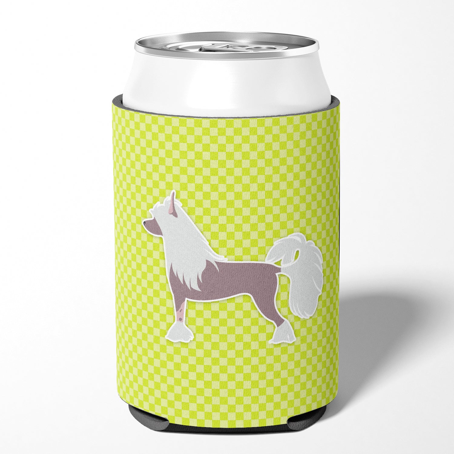 Chinese Crested Checkerboard Green Can or Bottle Hugger BB3843CC