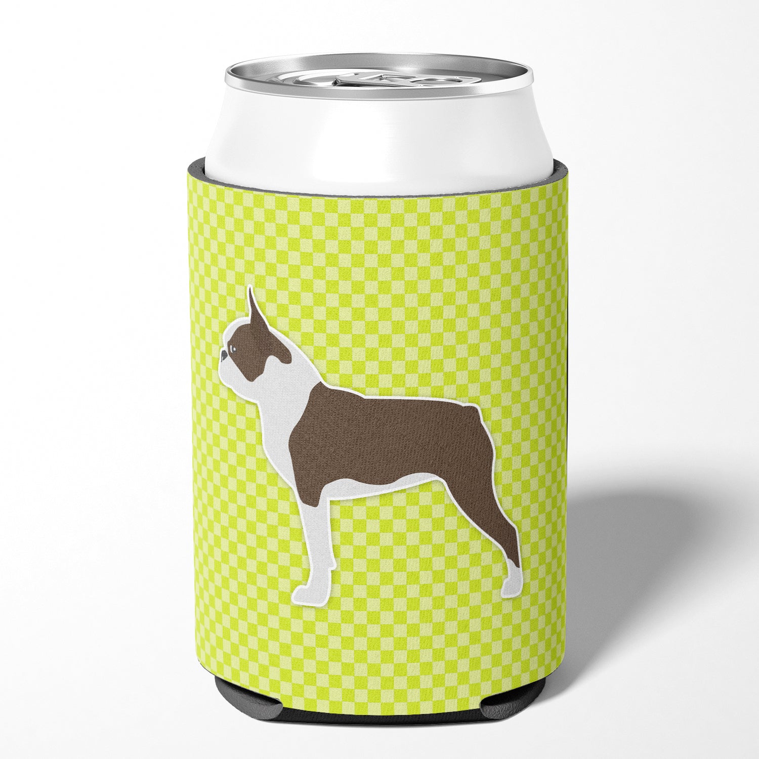 Boston Terrier Checkerboard Green Can or Bottle Hugger BB3844CC