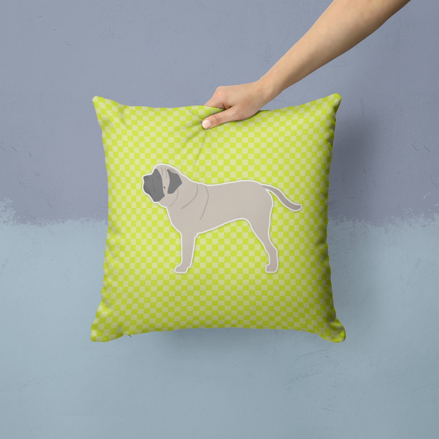 English Mastiff Checkerboard Green Fabric Decorative Pillow BB3856PW1414 - the-store.com