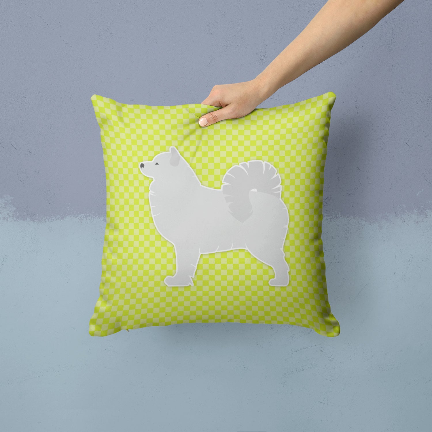 Samoyed Checkerboard Green Fabric Decorative Pillow BB3859PW1414 - the-store.com
