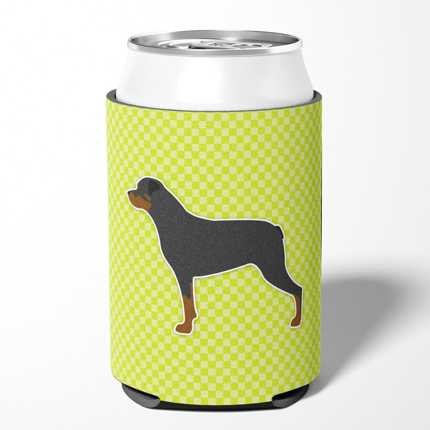 Rottweiler Checkerboard Green Can or Bottle Hugger BB3866CC