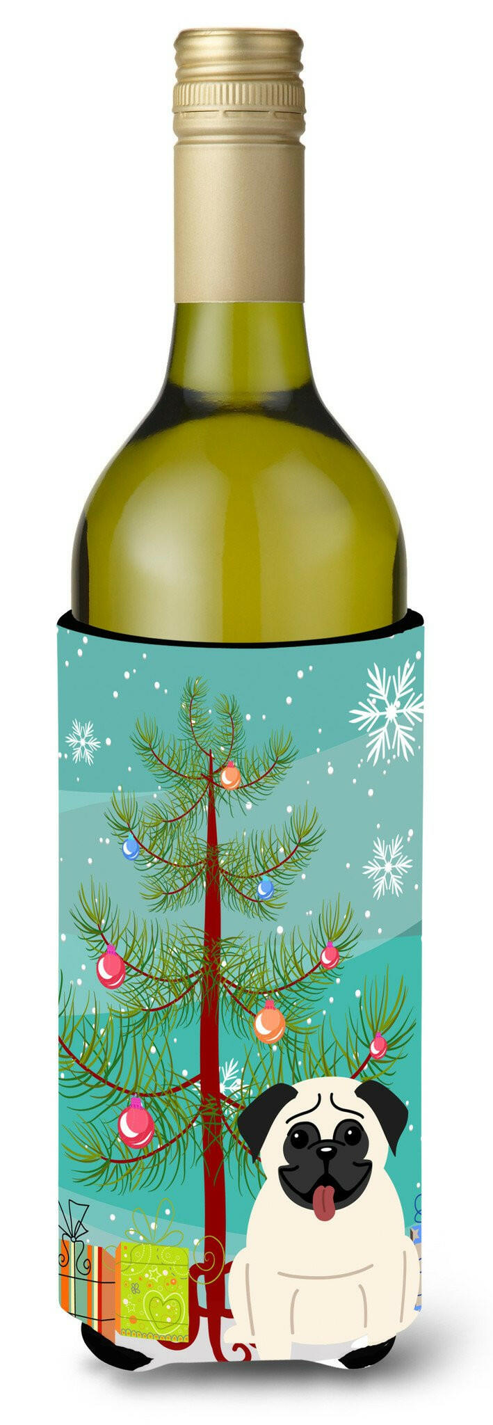 Merry Christmas Tree Pug Cream Wine Bottle Beverge Insulator Hugger BB4129LITERK by Caroline's Treasures