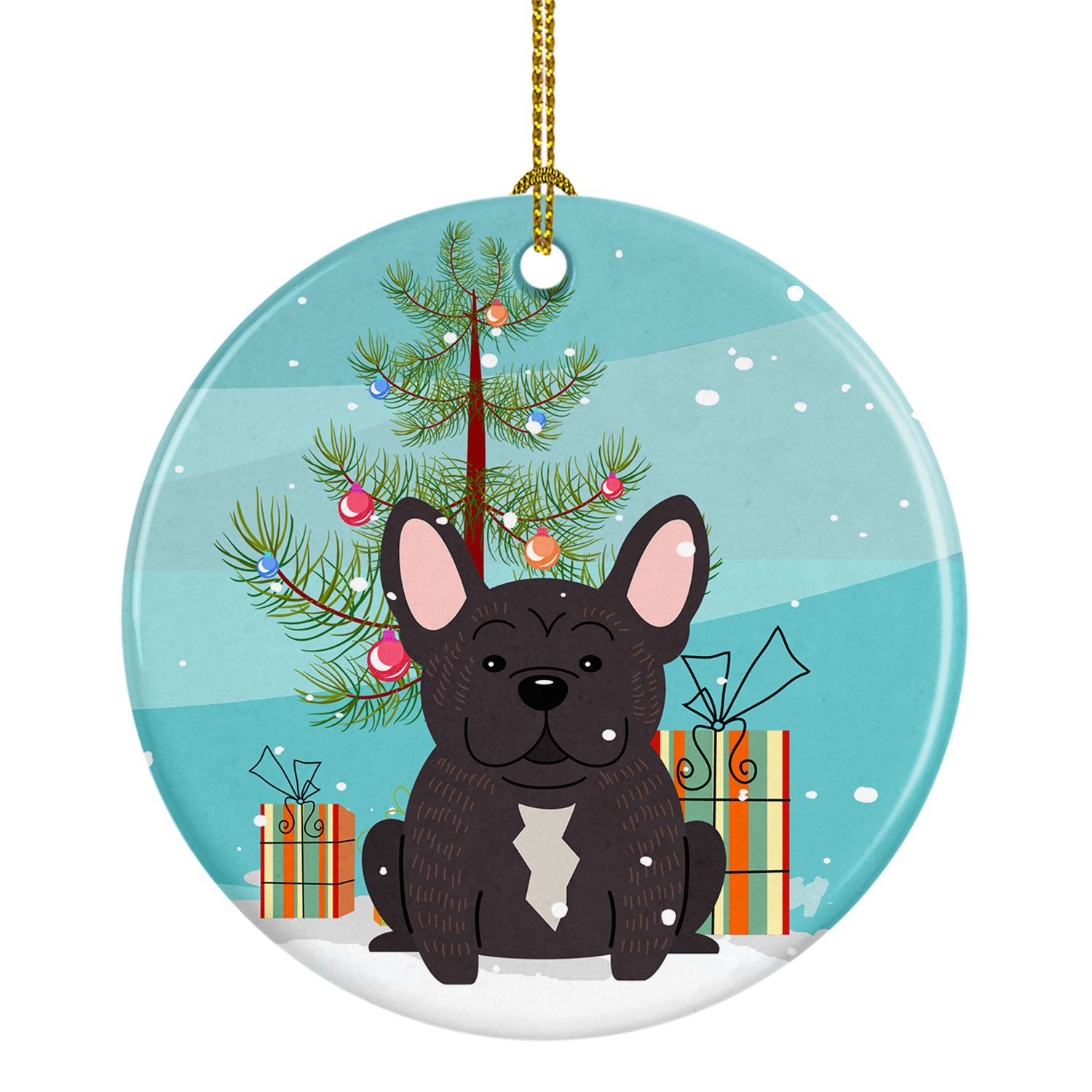 Merry Christmas Tree French Bulldog Brindle Ceramic Ornament BB4134CO1 - the-store.com
