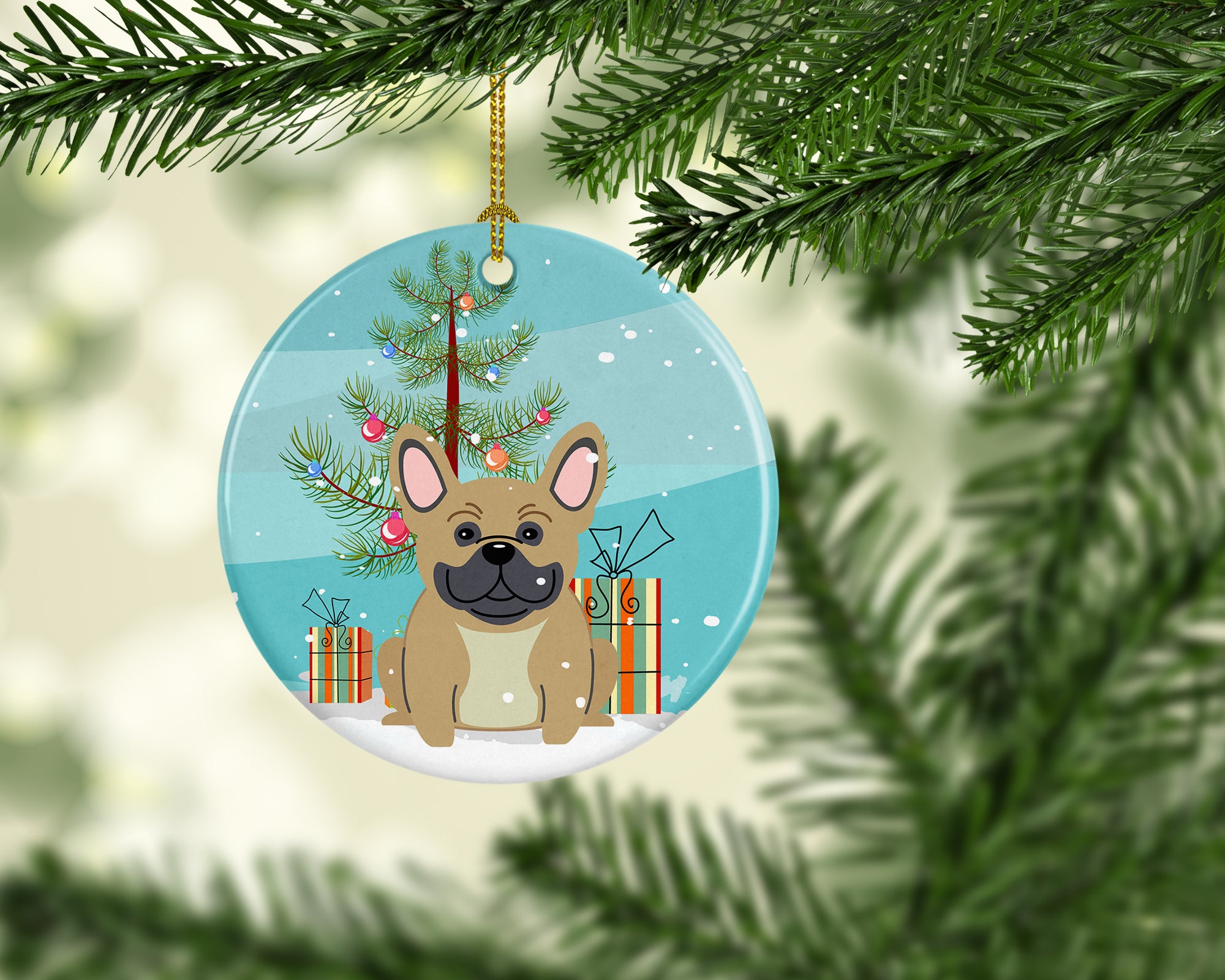 Merry Christmas Tree French Bulldog Cream Ceramic Ornament BB4135CO1 - the-store.com