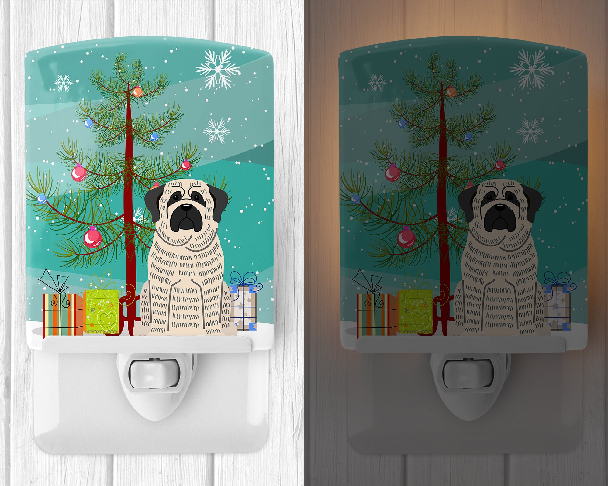 Merry Christmas Tree Mastiff Brindle White Ceramic Night Light BB4141CNL - the-store.com