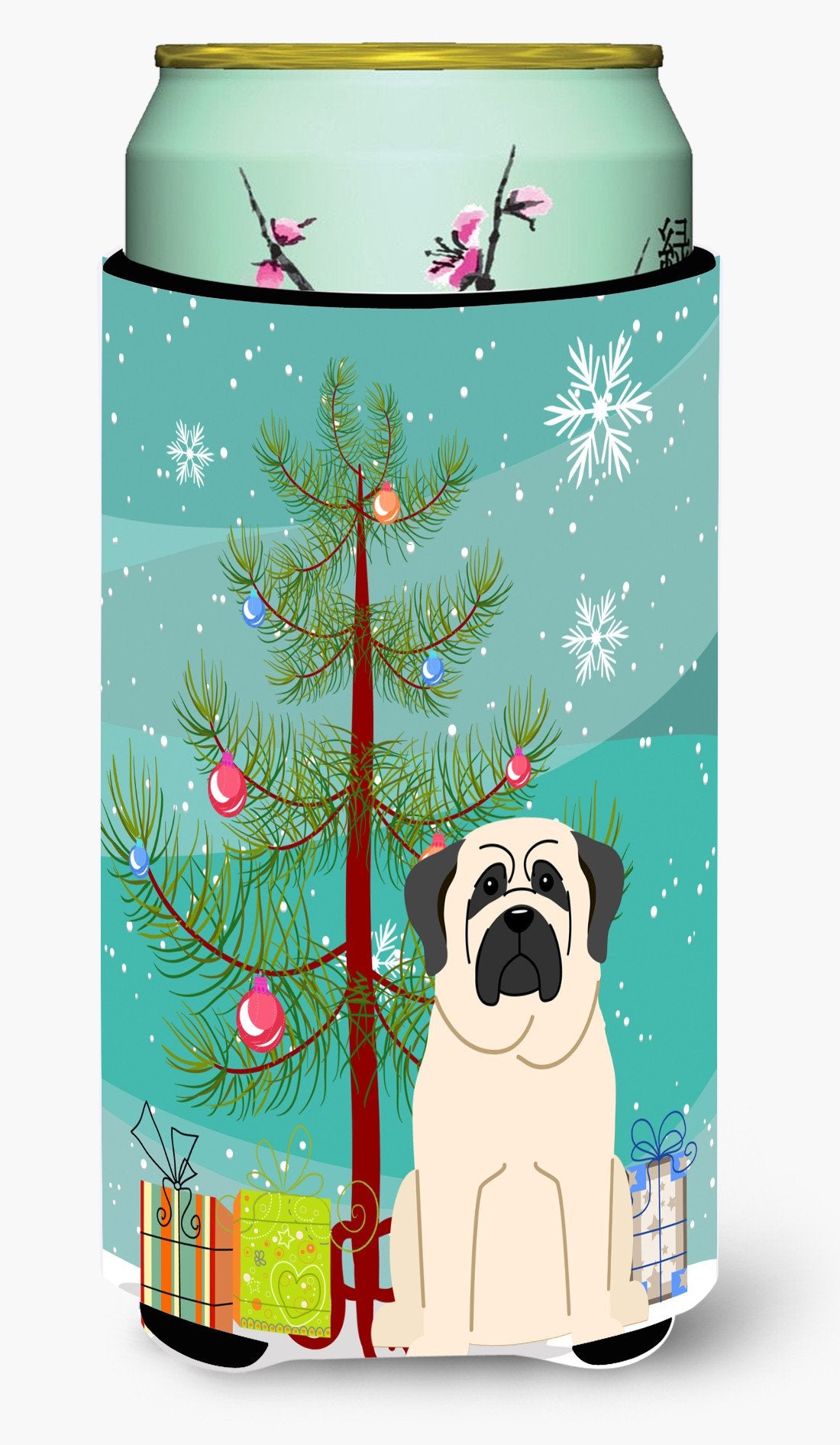 Merry Christmas Tree Mastiff White Tall Boy Beverage Insulator Hugger BB4142TBC by Caroline's Treasures