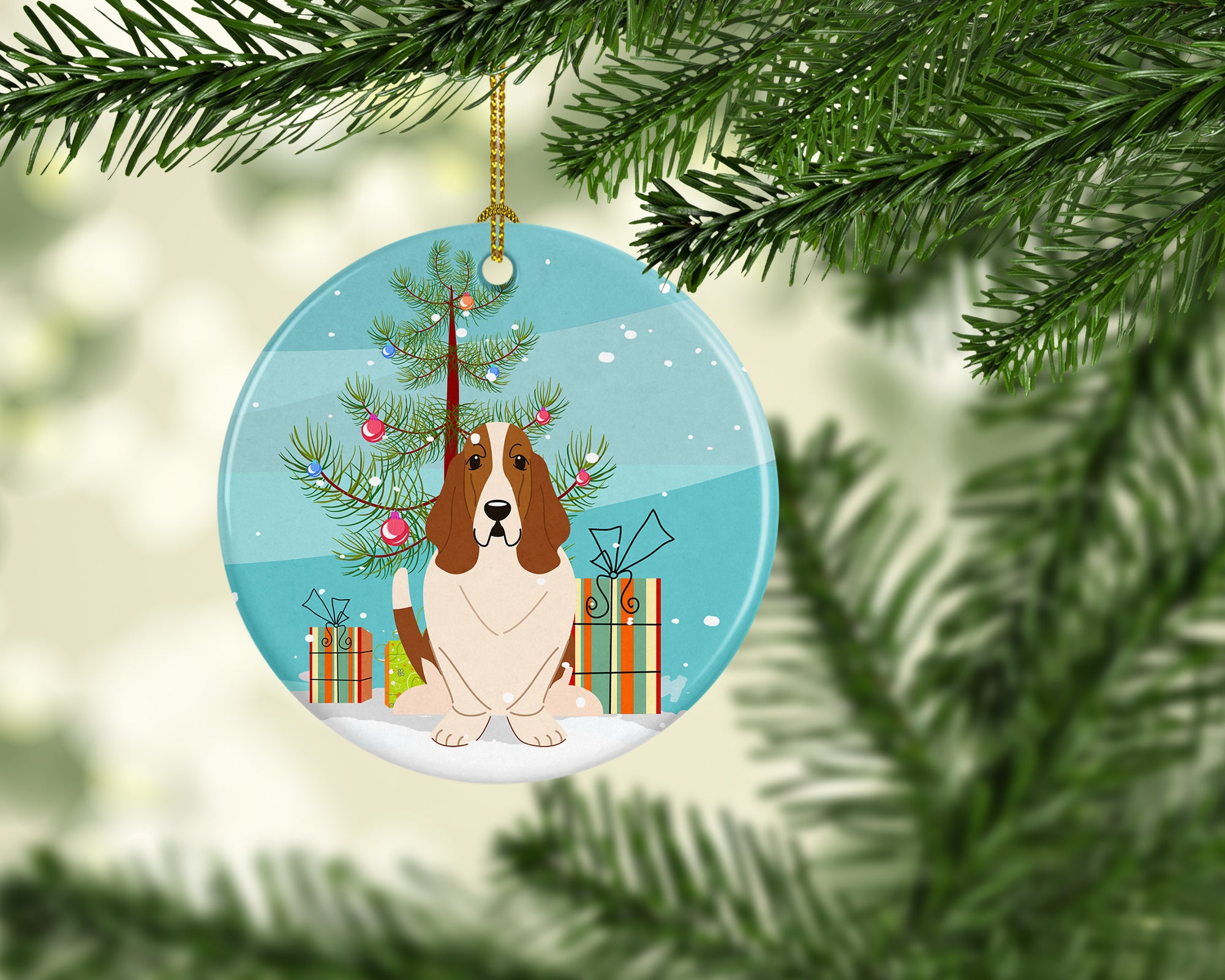 Merry Christmas Tree Basset Hound Ceramic Ornament BB4146CO1 - the-store.com