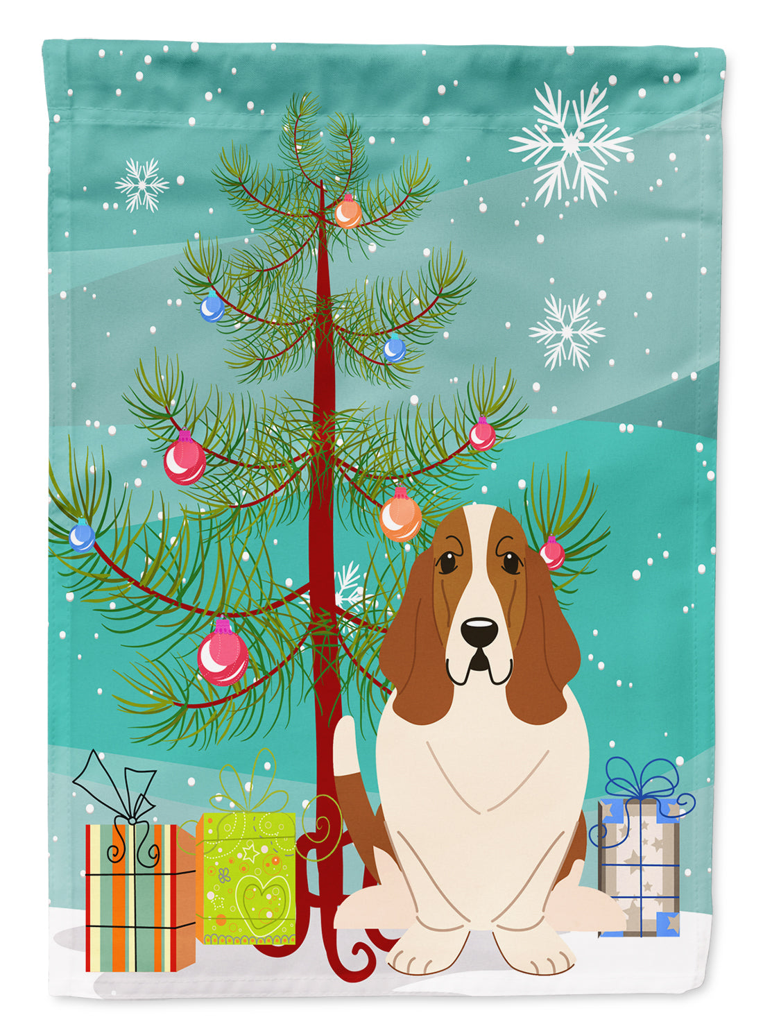 Merry Christmas Tree Basset Hound Flag Garden Size BB4146GF  the-store.com.