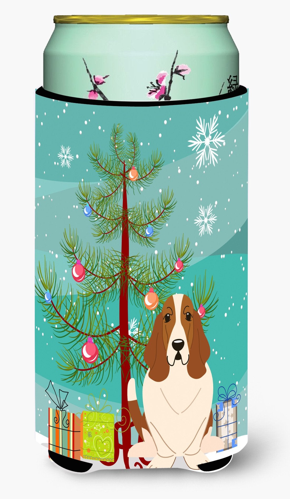 Merry Christmas Tree Basset Hound Tall Boy Beverage Insulator Hugger BB4146TBC by Caroline's Treasures