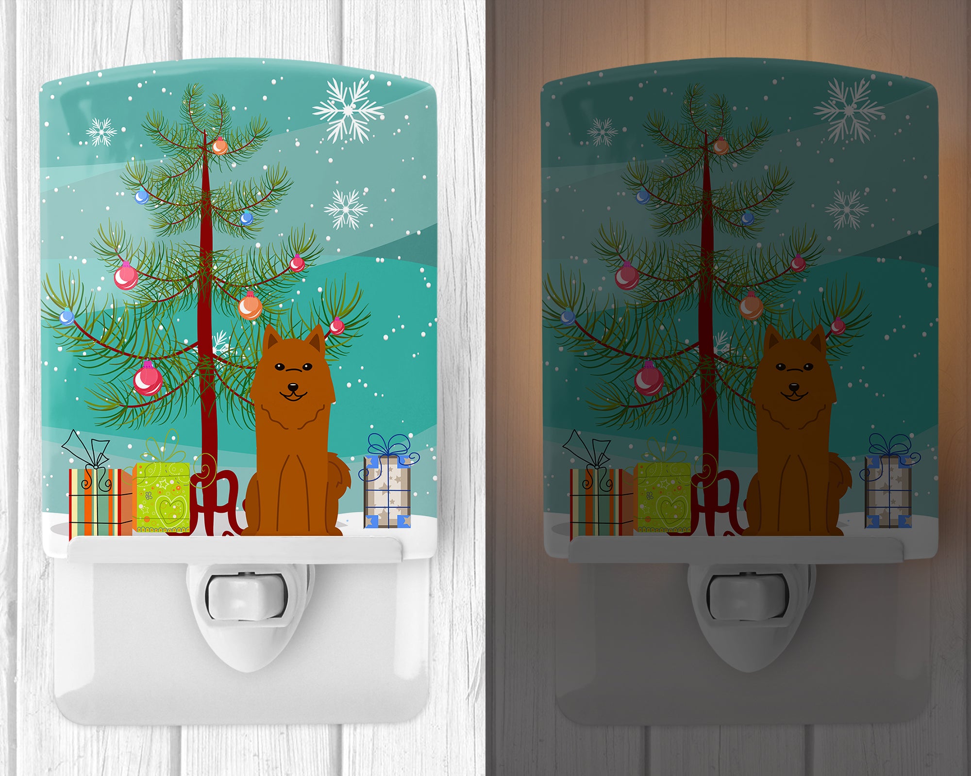 Merry Christmas Tree Karelian Bear Dog Ceramic Night Light BB4147CNL - the-store.com