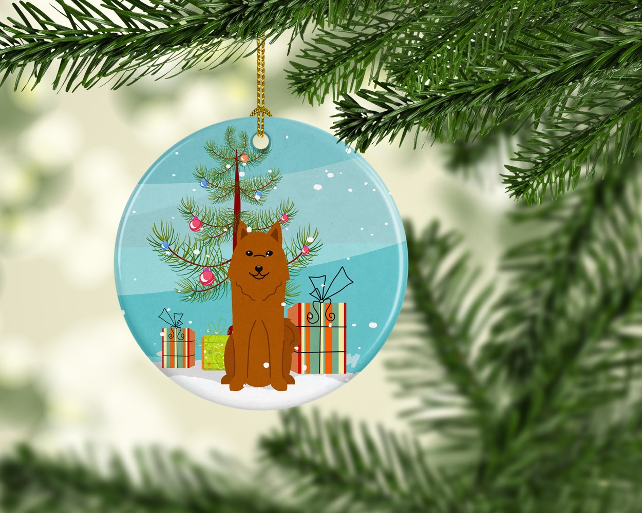 Merry Christmas Tree Karelian Bear Dog Ceramic Ornament BB4147CO1 by Caroline's Treasures