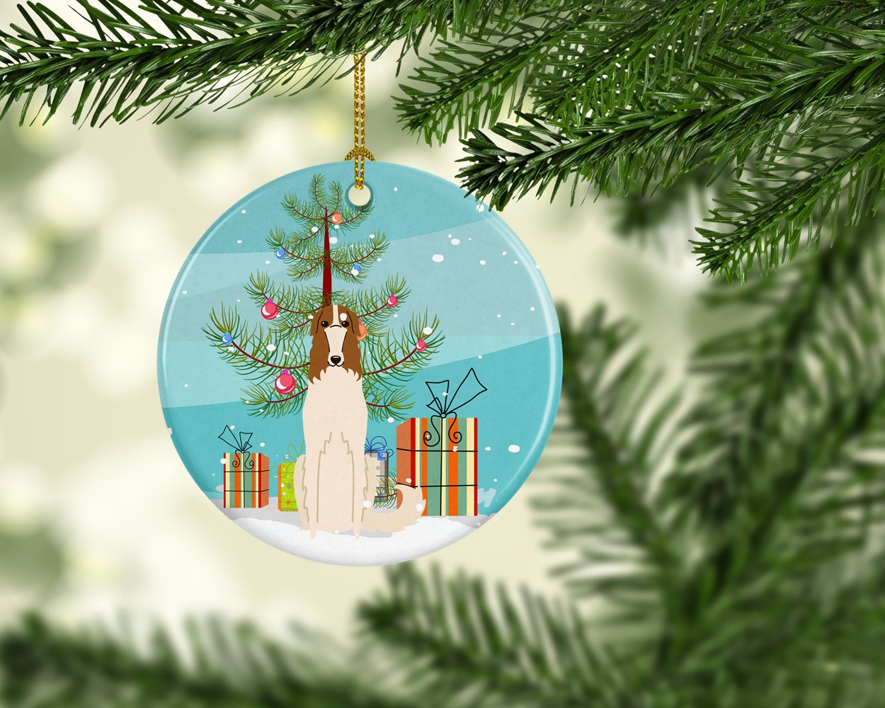 Merry Christmas Tree Borzoi Ceramic Ornament BB4148CO1 by Caroline's Treasures