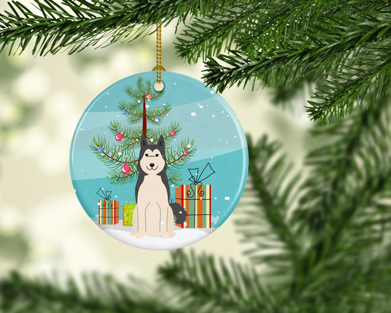 Merry Christmas Tree West Siberian Laika Spitz Ceramic Ornament BB4150CO1 by Caroline's Treasures