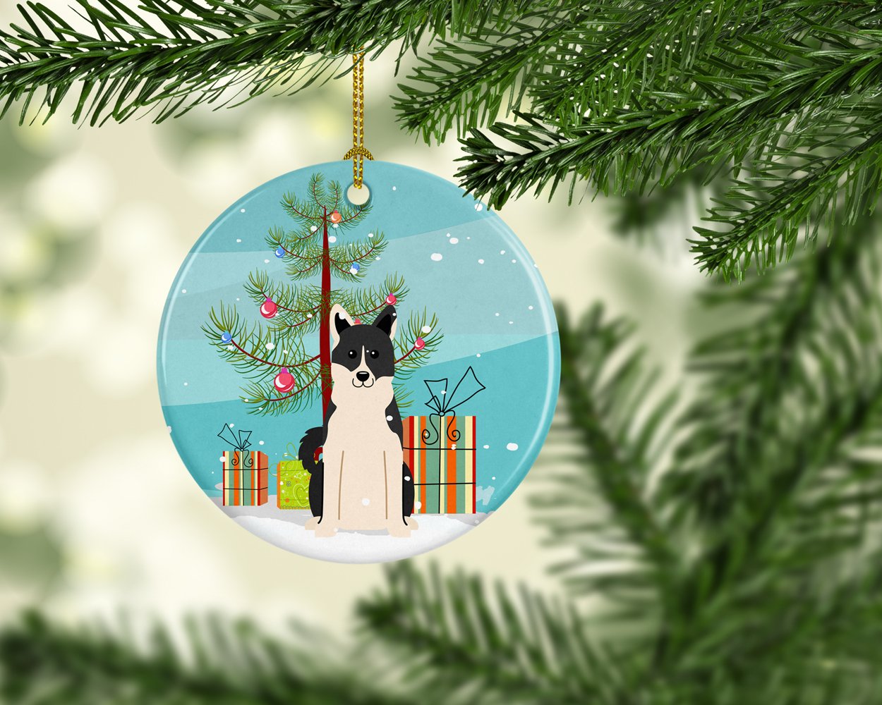 Merry Christmas Tree Russo-European Laika Spitz Ceramic Ornament BB4154CO1 by Caroline's Treasures