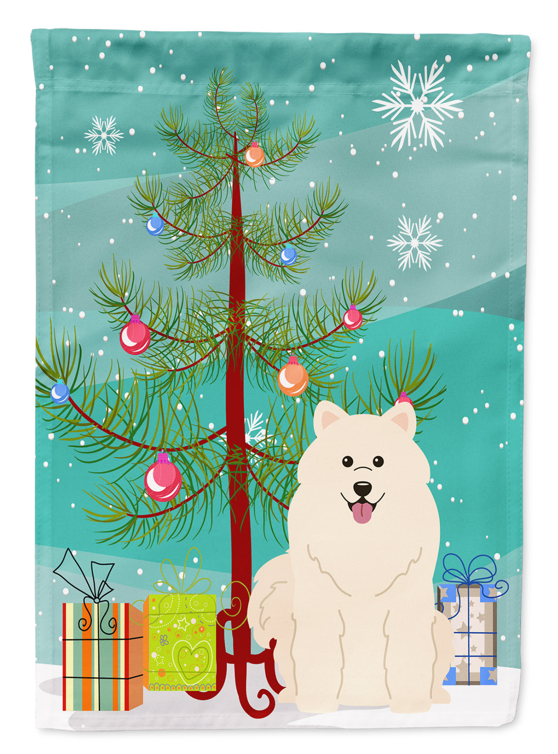 Merry Christmas Tree Samoyed Flag Canvas House Size BB4155CHF  the-store.com.
