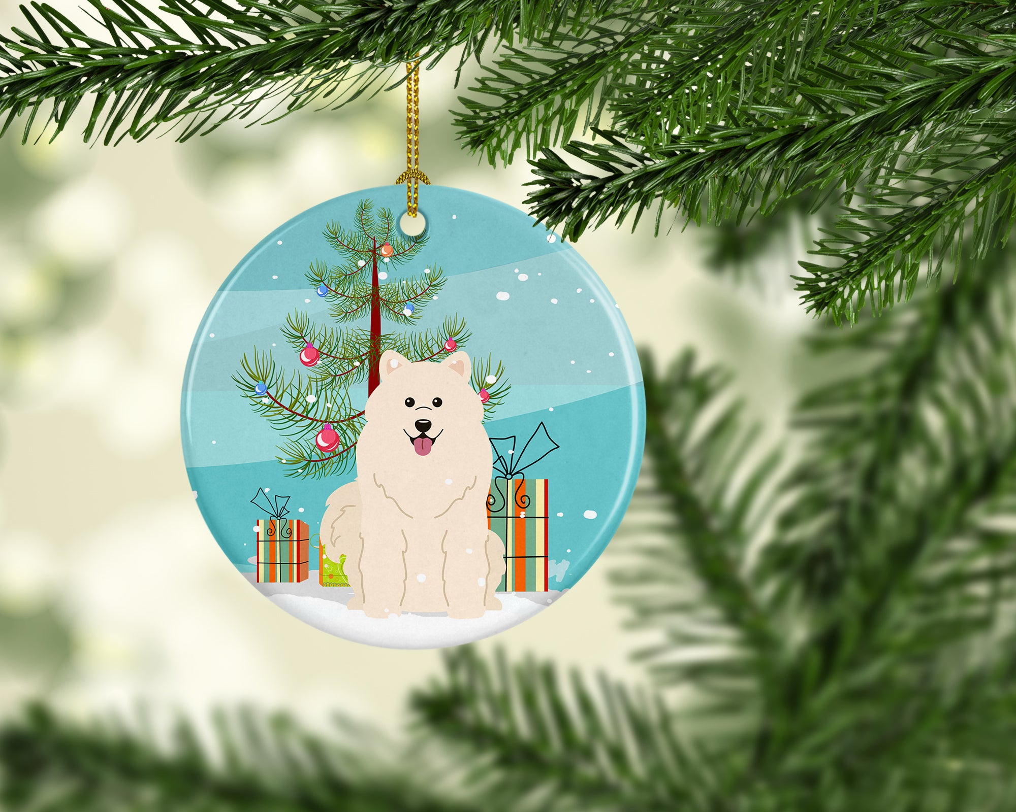 Merry Christmas Tree Samoyed Ceramic Ornament BB4155CO1 - the-store.com