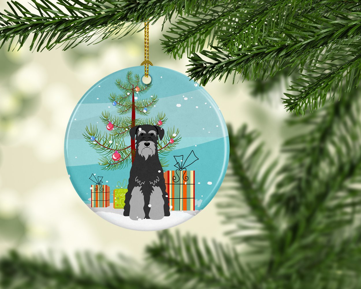 Merry Christmas Tree Standard Schnauzer Black Grey Ceramic Ornament BB4159CO1 by Caroline's Treasures