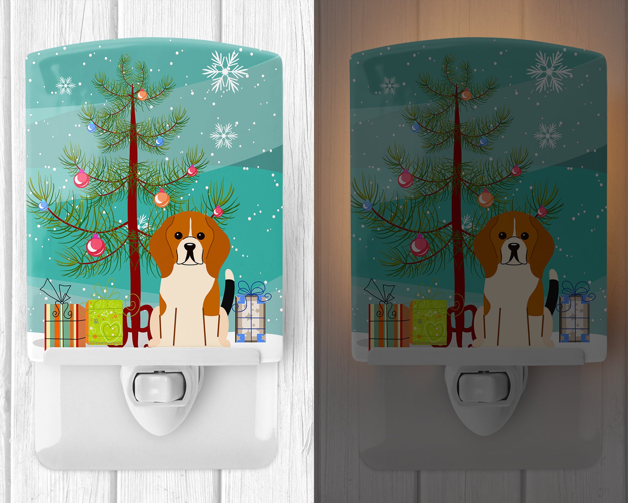 Merry Christmas Tree Beagle Tricolor Ceramic Night Light BB4165CNL - the-store.com