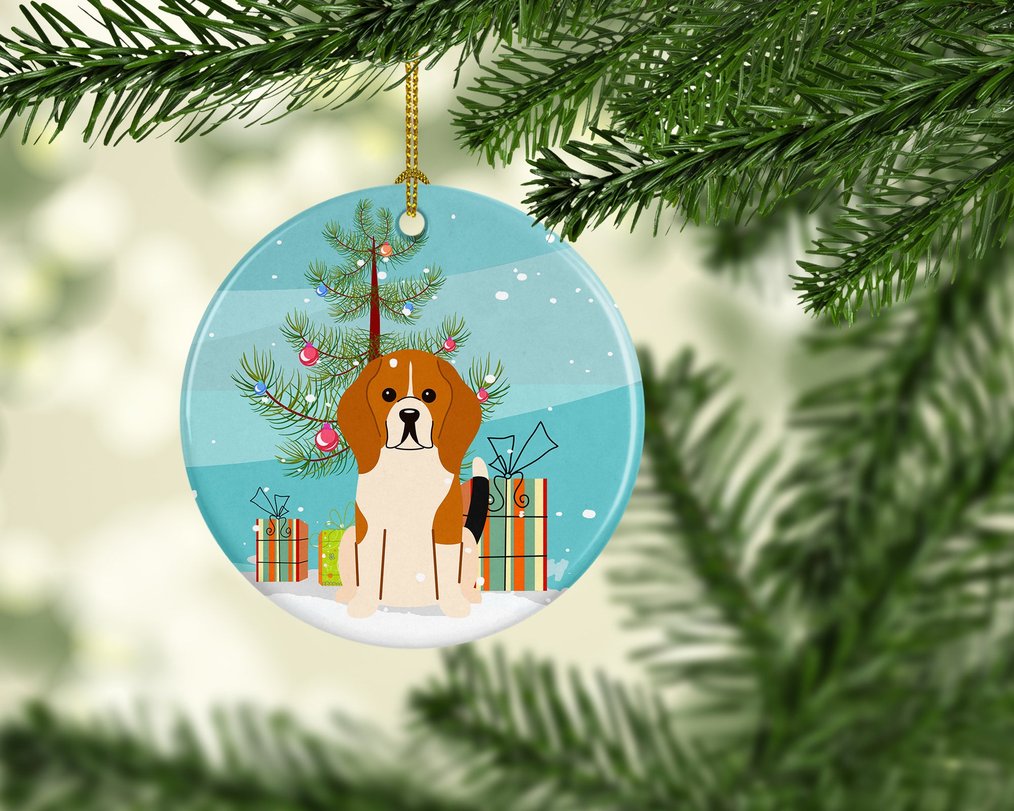 Merry Christmas Tree Beagle Tricolor Ceramic Ornament BB4165CO1 - the-store.com