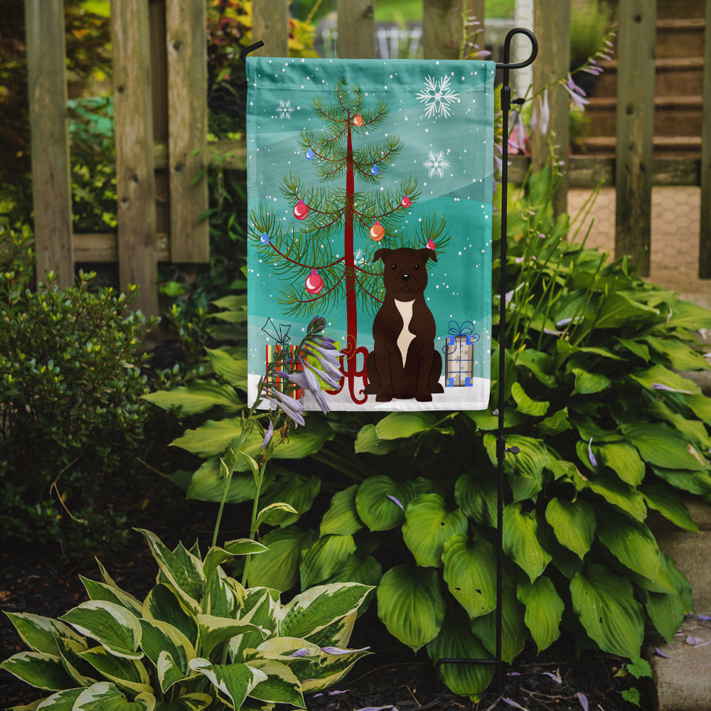 Merry Christmas Tree Staffordshire Bull Terrier Chocolate Flag Garden Size BB4173GF
