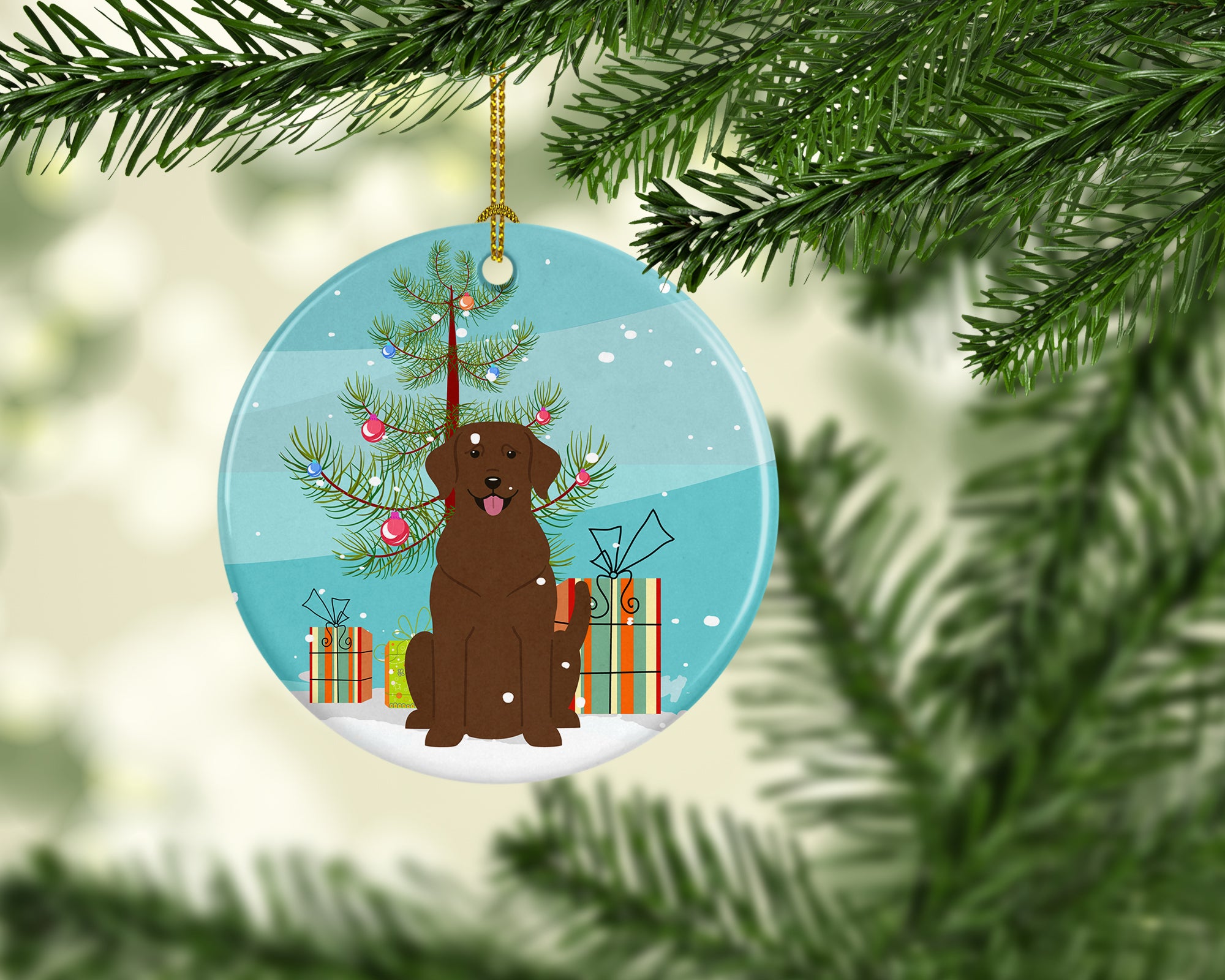Merry Christmas Tree Chocolate Labrador Ceramic Ornament BB4181CO1 - the-store.com