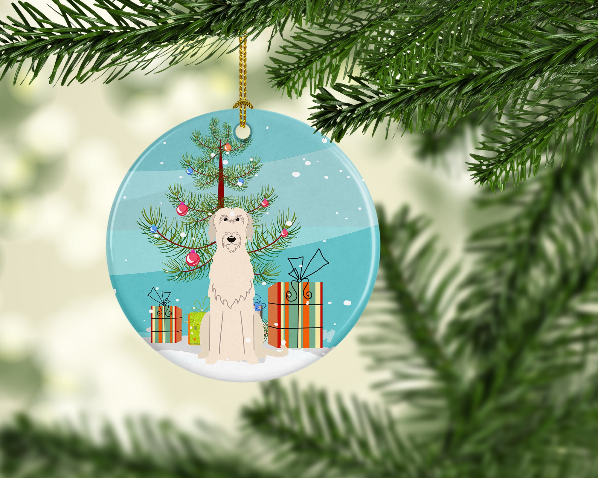 Merry Christmas Tree Irish Wolfhound Ceramic Ornament BB4190CO1 - the-store.com