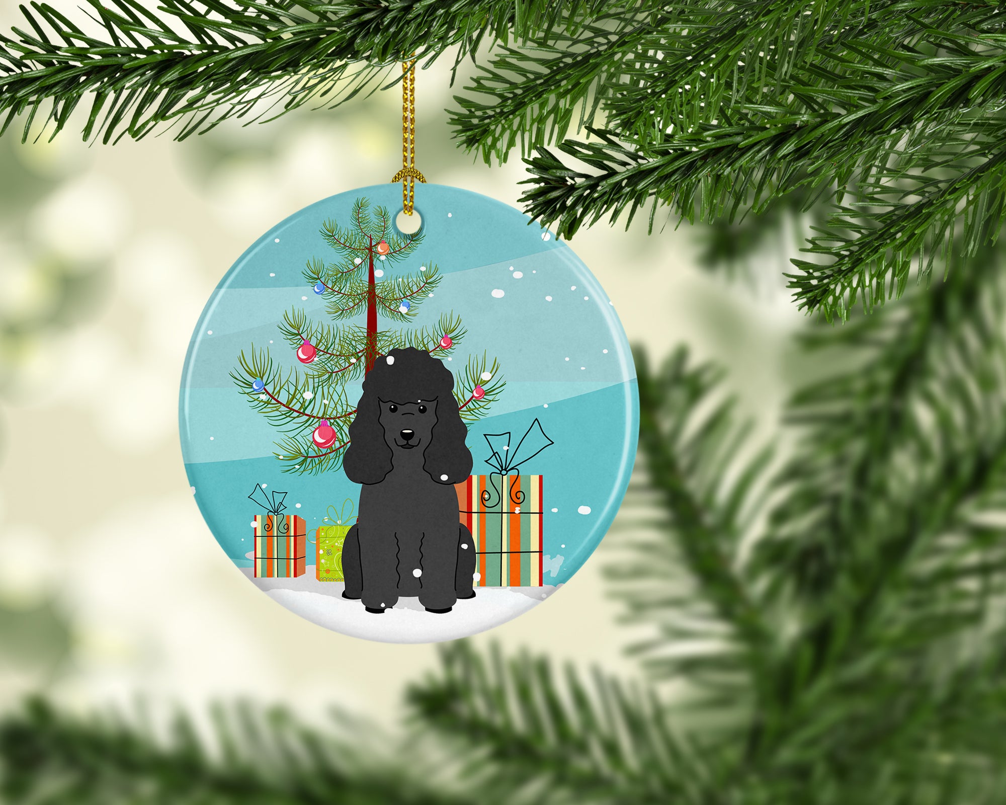 Merry Christmas Tree Poodle Black Ceramic Ornament BB4196CO1 - the-store.com