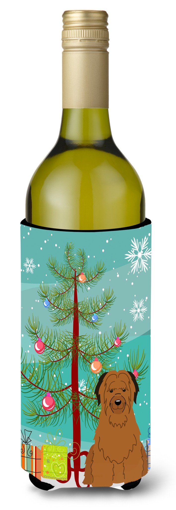 Merry Christmas Tree Briard Brown Wine Bottle Beverge Insulator Hugger BB4207LITERK by Caroline's Treasures