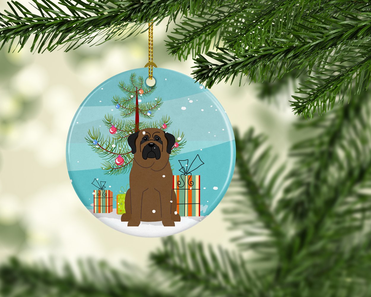 Merry Christmas Tree Bullmastiff Ceramic Ornament BB4209CO1 by Caroline's Treasures