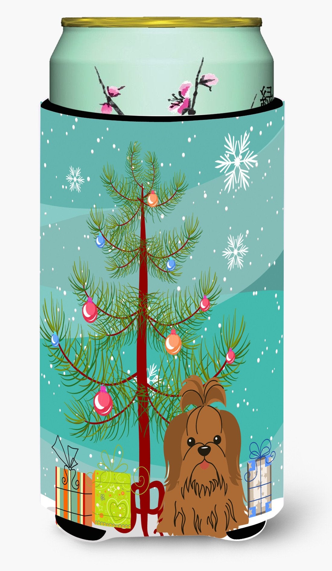 Merry Christmas Tree Shih Tzu Silver Chocolate Tall Boy Beverage Insulator Hugger BB4211TBC by Caroline's Treasures