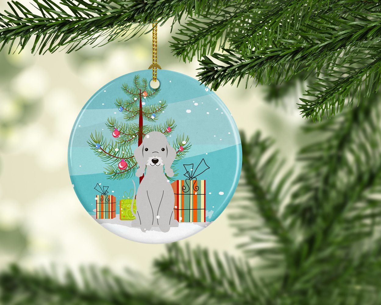 Merry Christmas Tree Bedlington Terrier Blue Ceramic Ornament BB4215CO1 by Caroline's Treasures
