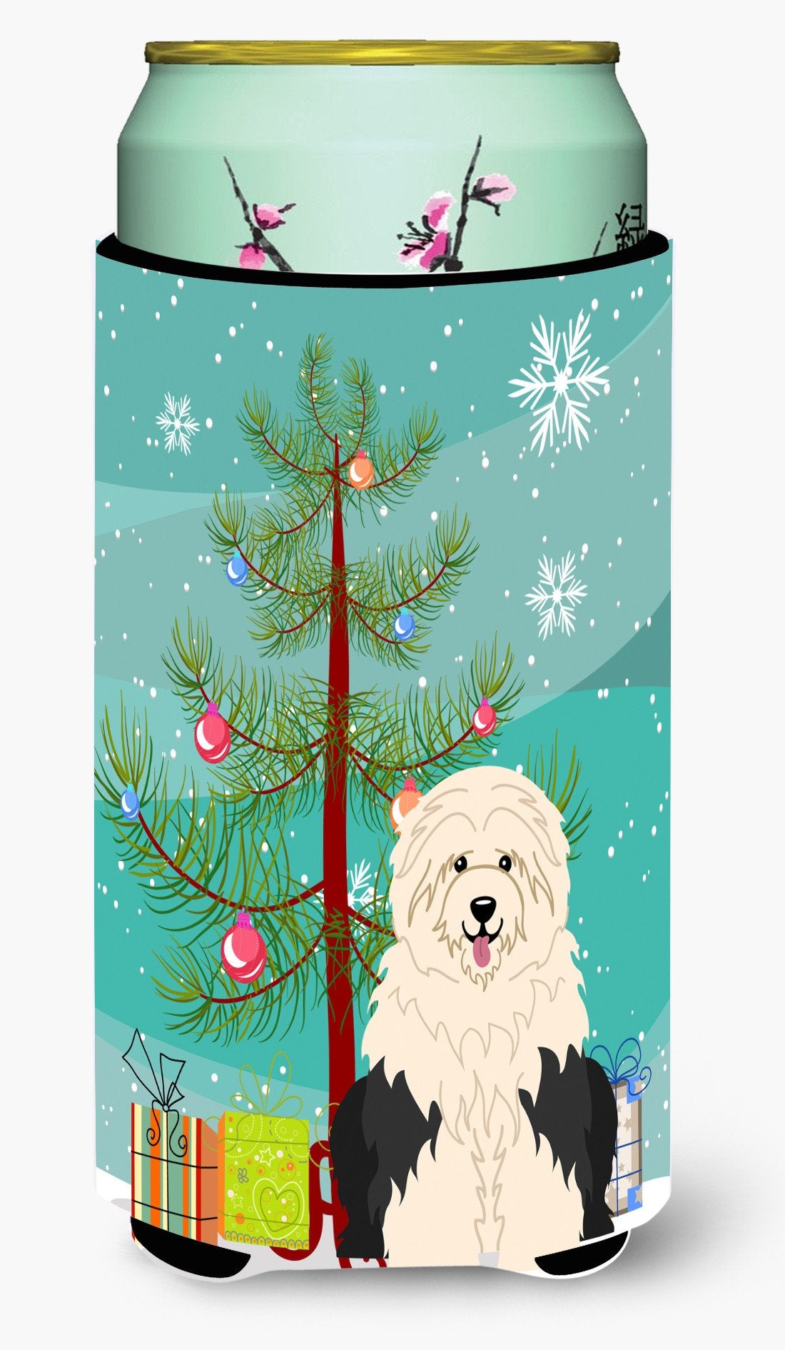 Merry Christmas Tree Old English Sheepdog Tall Boy Beverage Insulator Hugger BB4221TBC by Caroline's Treasures
