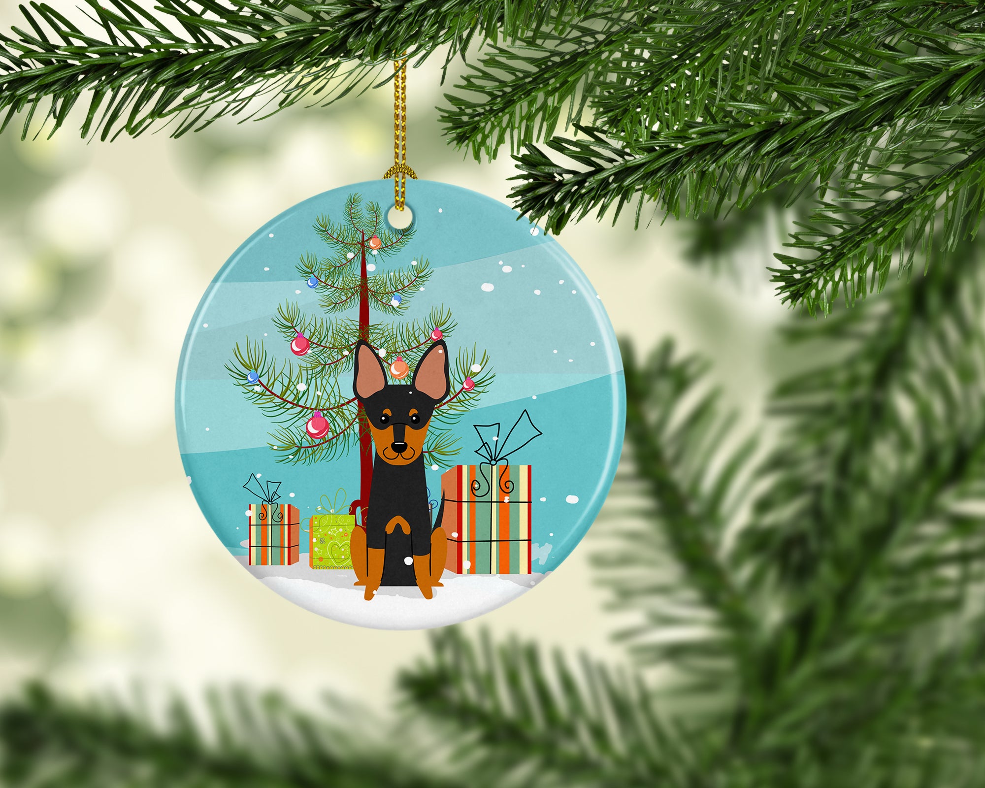 Merry Christmas Tree English Toy Terrier Ceramic Ornament BB4234CO1 - the-store.com