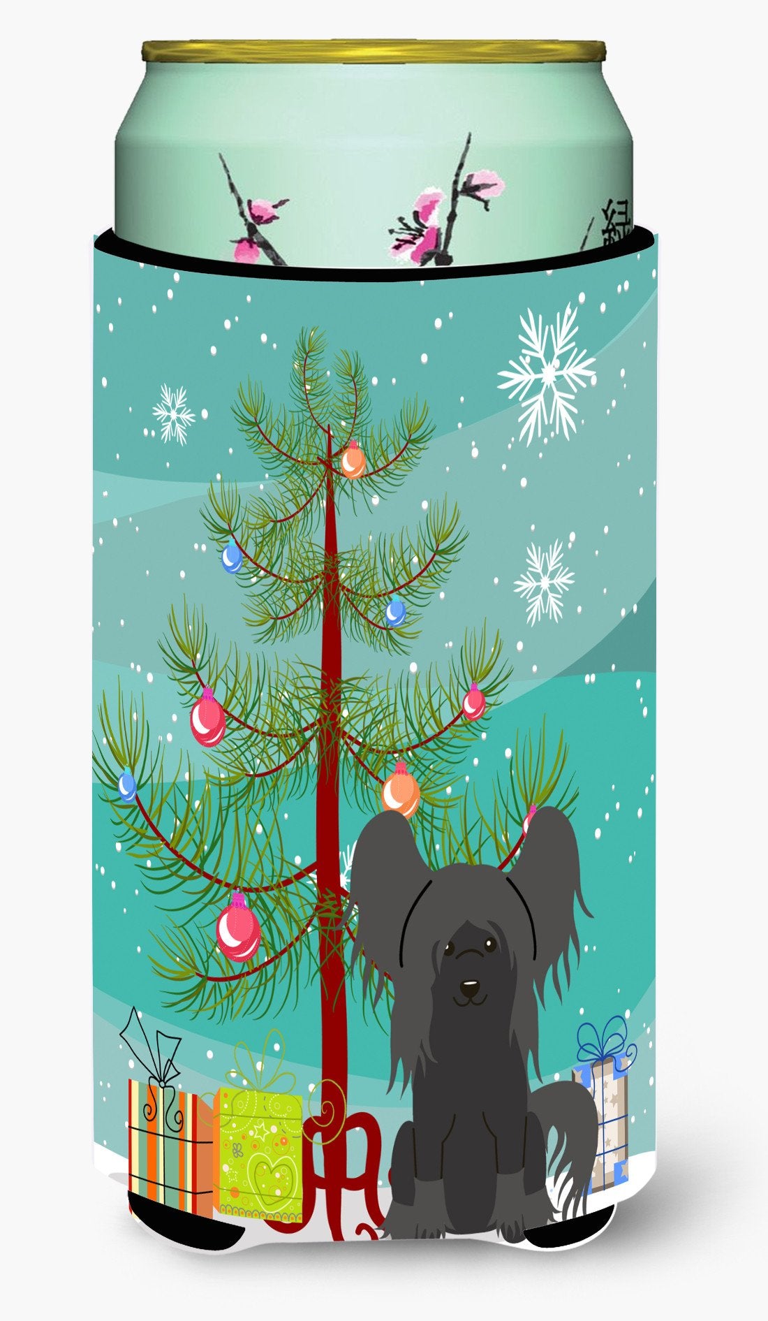 Merry Christmas Tree Chinese Crested Black Tall Boy Beverage Insulator Hugger BB4237TBC by Caroline's Treasures