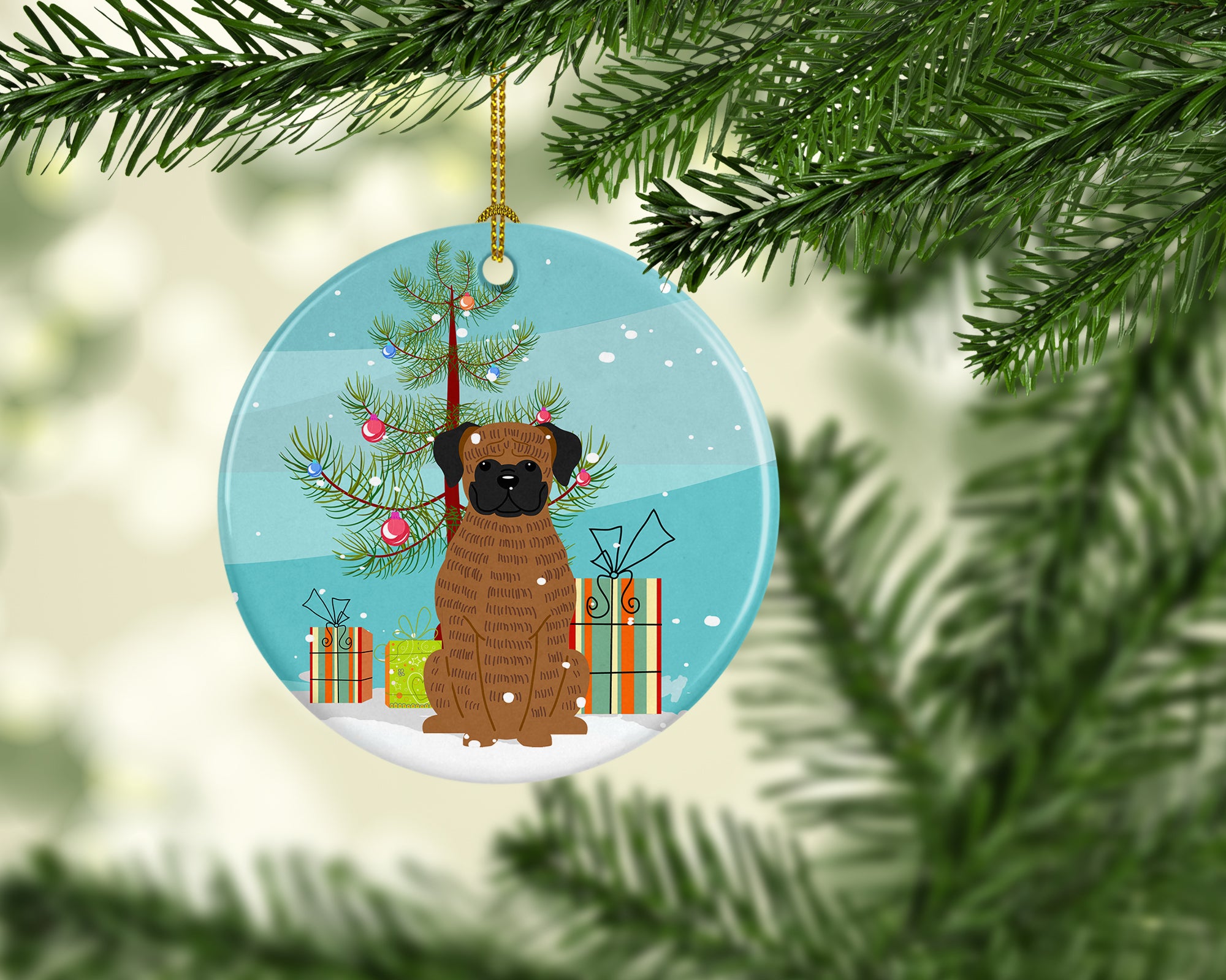 Merry Christmas Tree Brindle Boxer Ceramic Ornament BB4242CO1 - the-store.com
