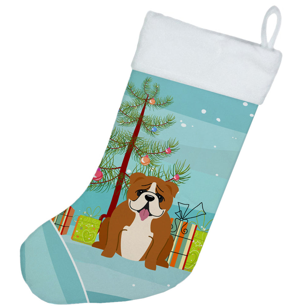 Merry Christmas Tree English Bulldog Red White Christmas Stocking BB4245CS