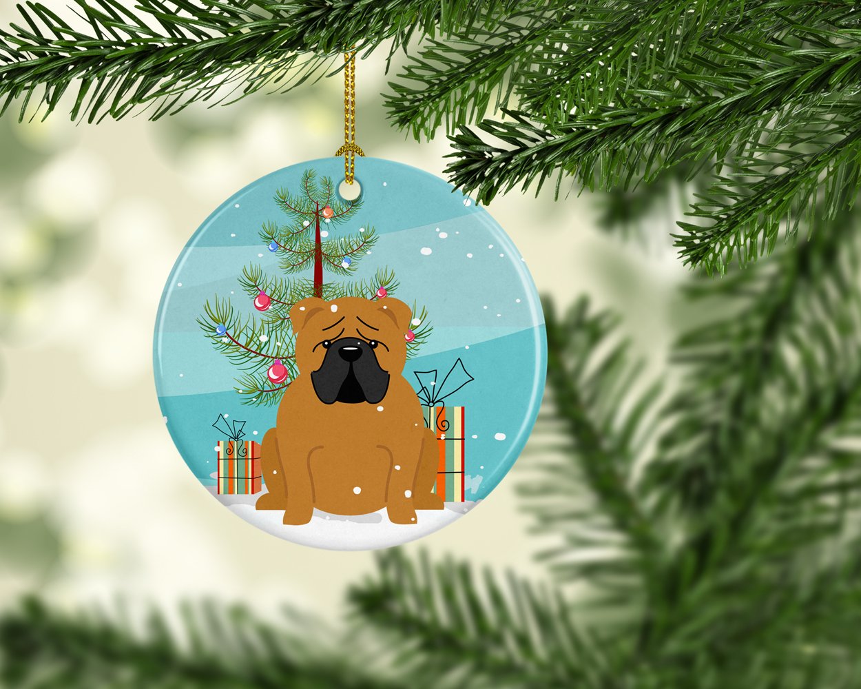 Merry Christmas Tree English Bulldog Red Ceramic Ornament BB4247CO1 by Caroline's Treasures