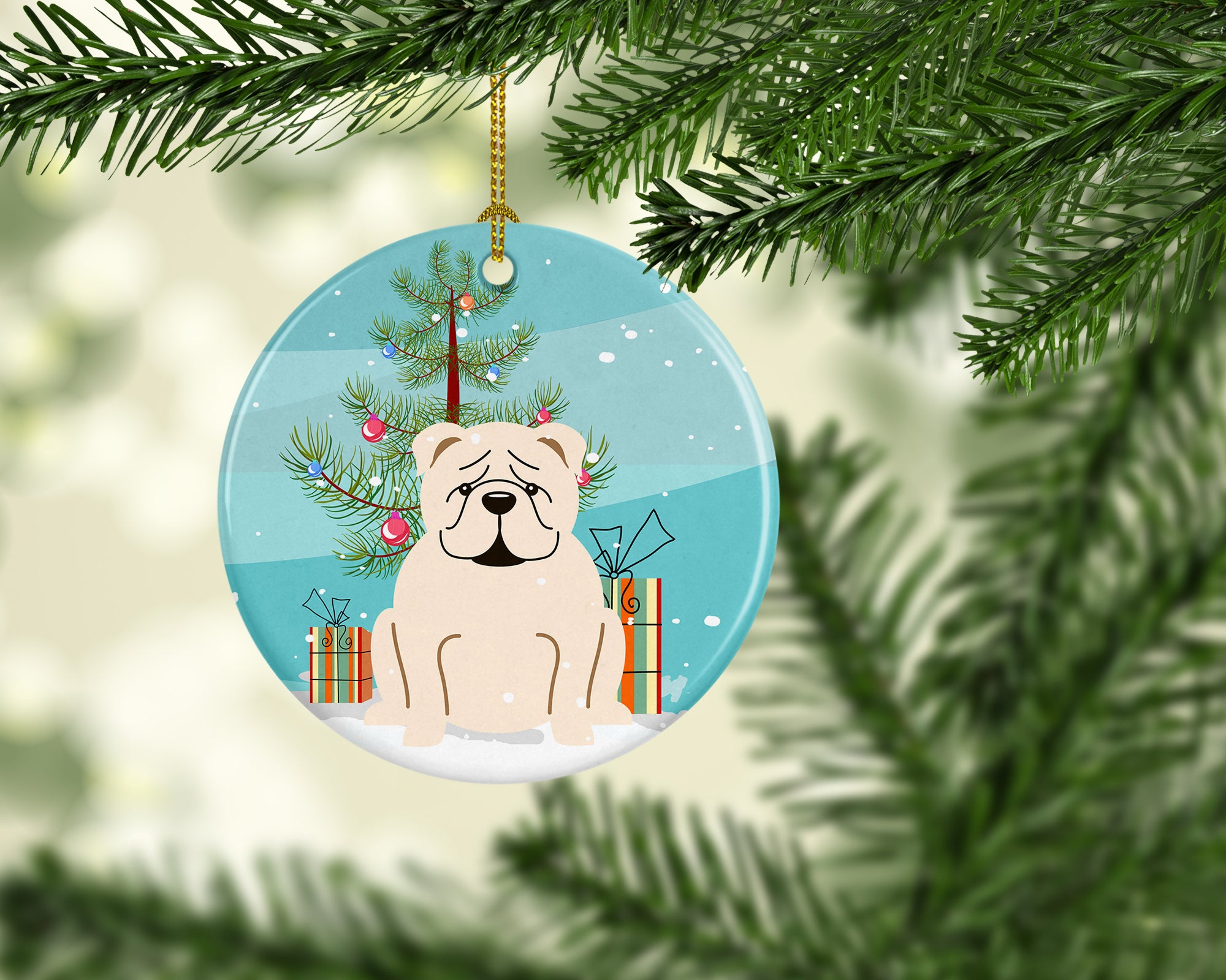 Merry Christmas Tree English Bulldog White Ceramic Ornament BB4248CO1 - the-store.com
