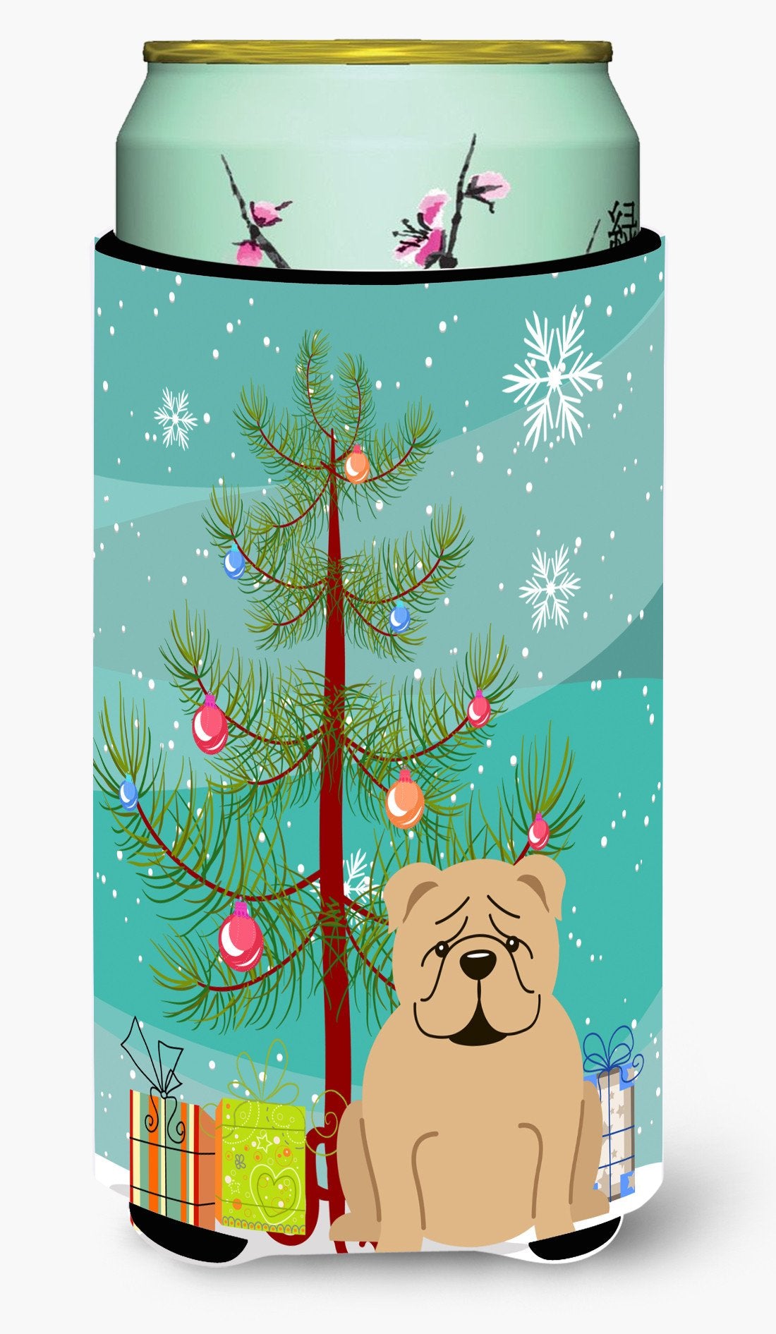 Merry Christmas Tree English Bulldog Fawn Tall Boy Beverage Insulator Hugger BB4249TBC by Caroline's Treasures