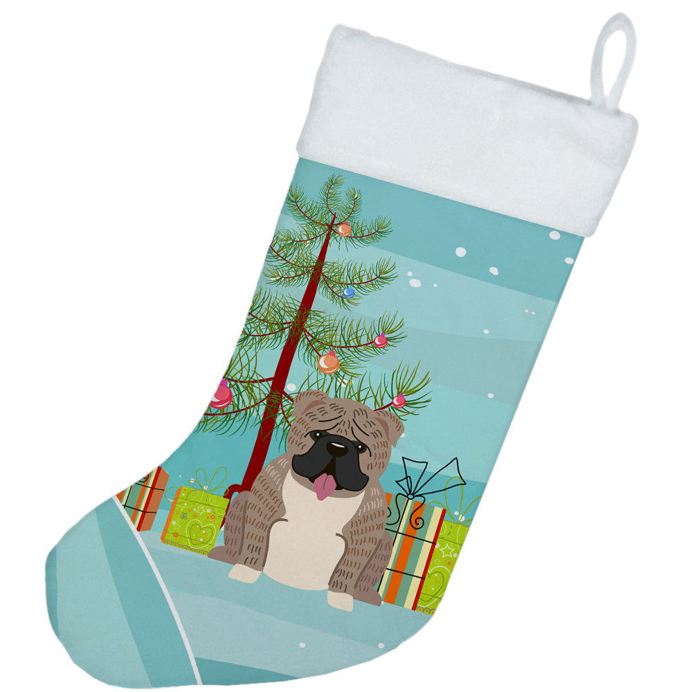 Merry Christmas Tree English Bulldog Grey Brindle  Christmas Stocking BB4251CS