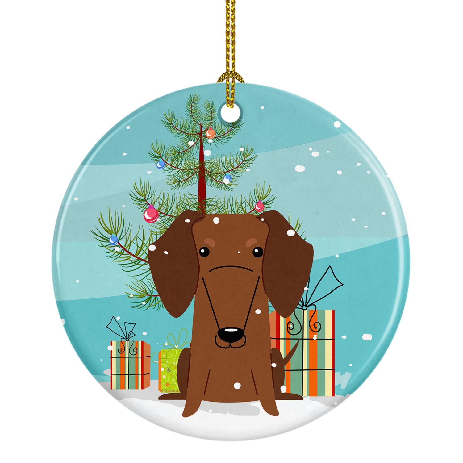 Merry Christmas Tree Dachshund Red Brown Ceramic Ornament BB4255CO1 - the-store.com